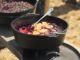 blueberry cobbler in cast iron dutch oven
